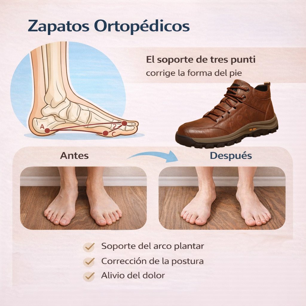 RELOOG® | Zapatos de piel auténtica cosidos a mano | Cómodos y antideslizantes | Corrigen la postura del pie | Alivian el dolor